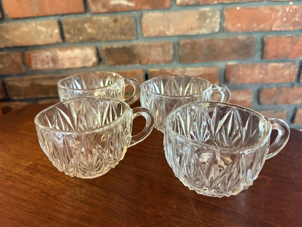 Vintage Hazel-Atlas Williamsport Clear Pressed Glass Punch Cups - Set of 4